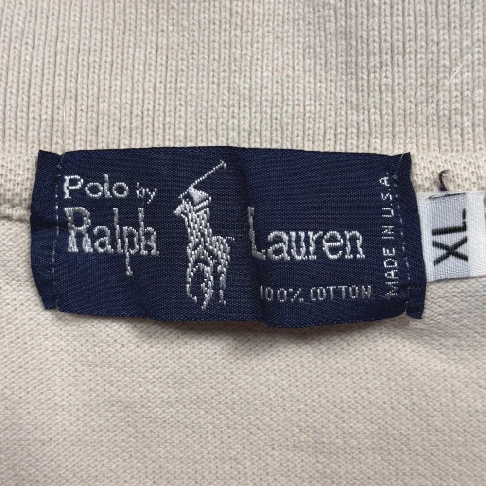 VTG 80s 90s Polo Ralph Lauren Polo Shirt Men XL Cream Pony Logo Boxy Made in USA